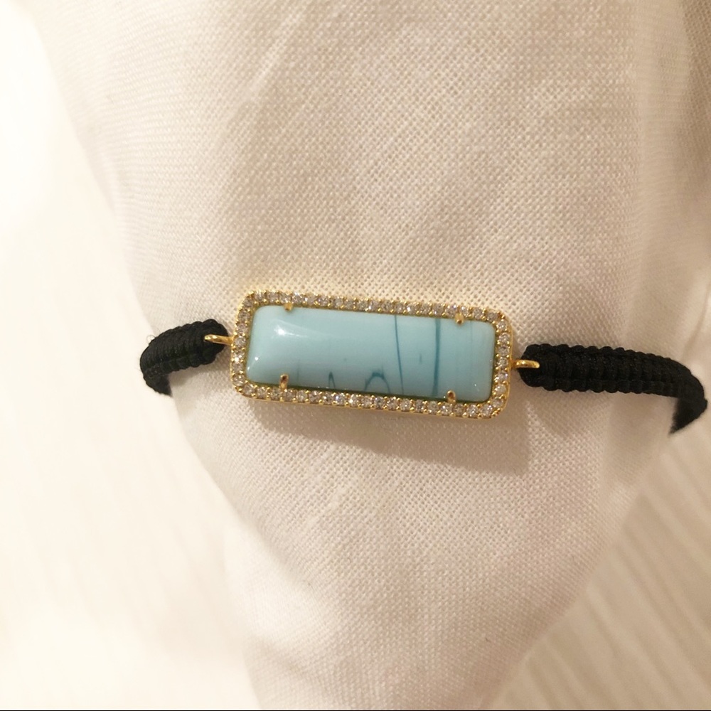 Blue Stone Diamond Black Corded Bracelet